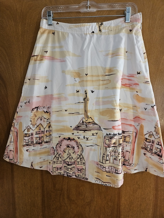 Valerie Stevens Dresses & Skirts - Valerie Stevens White A-Line Skirt with Pink and Yellow Scenic Print